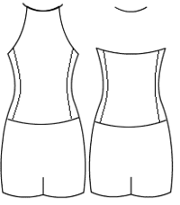 Low bodice triangle halter with side panels